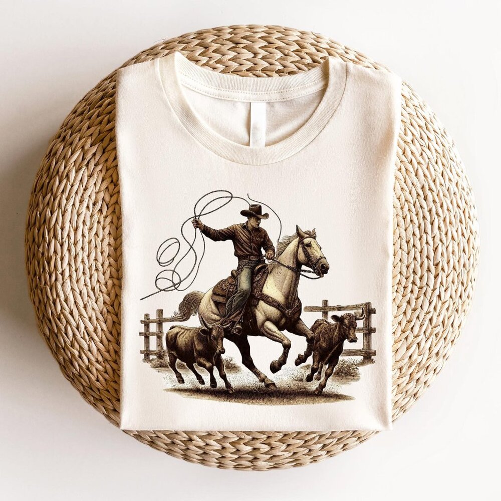 Cowboy Roping T-Shirt – Western Ranch Graphic Tee